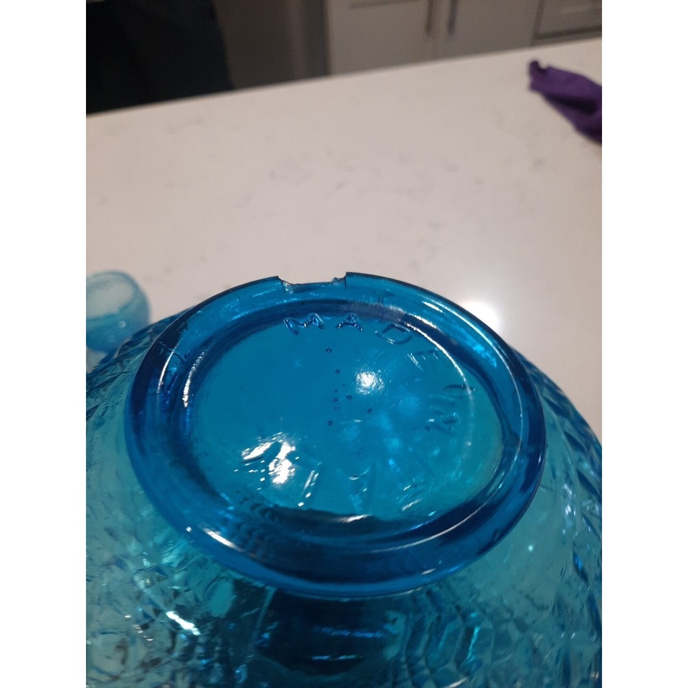 Vintage Empoli Blue Diamond Point Genie Bottle With Stopper And 3 Shot Glasses - Picture 3 of 9